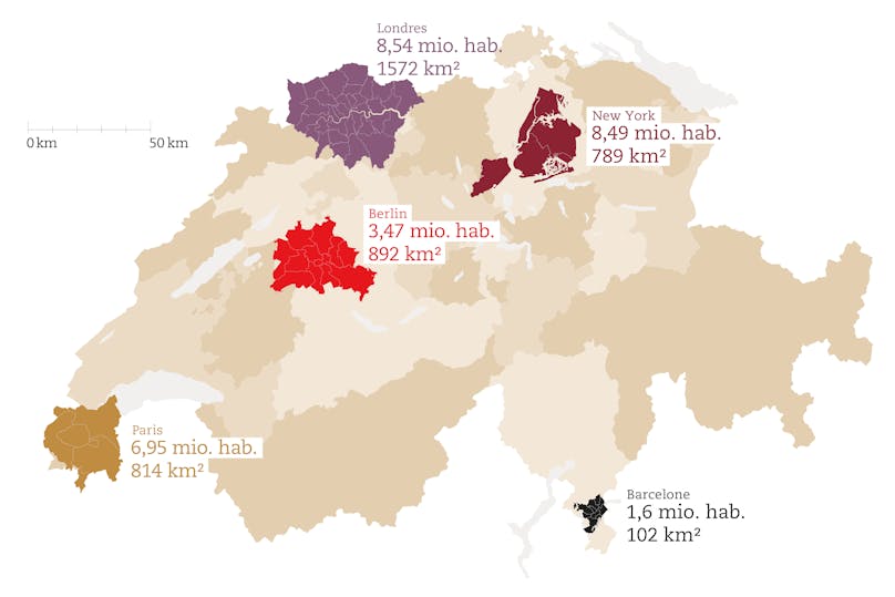Comparaison habitants entre villes internationales et cantons suisses